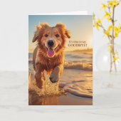 Carte Adieu chien sur la plage mignonne Golden Retriever (Fleur jaune)