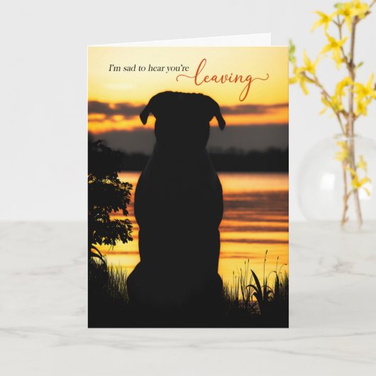 Carte Adieu et adieu Chien Silhouette au coucher du sole (Fleur jaune)