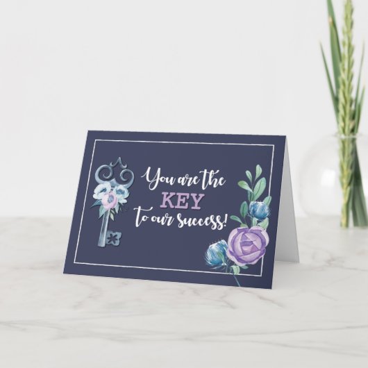 Carte Admin Pro Jour clé de succès Marine avec fleurs (Devant)