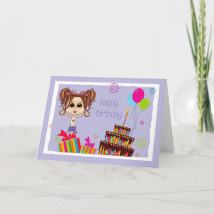Carte Ado, Brunette, Gâteau, Présents, Joyeux Naissance