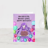 Carte Adolescente d'anime violet tenant un gâteau d'anni (Devant)