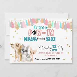 Carte Adopter un chiot, Pawty, Puppy party, Enfants part