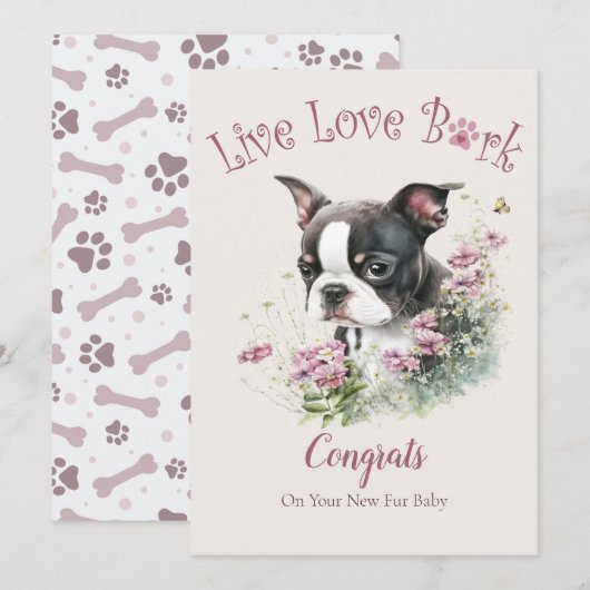 Carte Adoption de chien Boston Terrier, Jour J (Devant / Derrière)