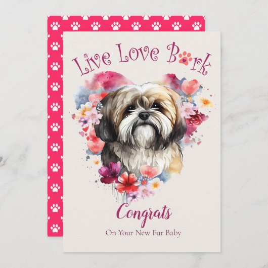 Carte Adoption de chien Lhasa Apso, Jour de Gotcha (Devant / Derrière)