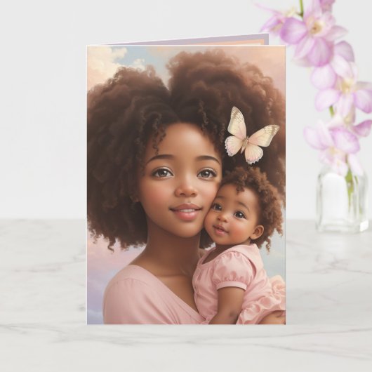 Carte Adorable Africain Américain Bébé Fille & Maman Pas (Orchidée)