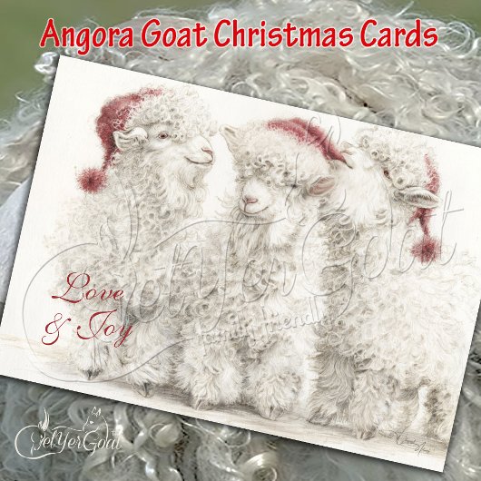Carte Adorable Angora Goat Christmas Trio 