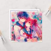 Carte Adorable Anime Thème Personnalisé Saint Valentin (Devant/Arrière en situation)