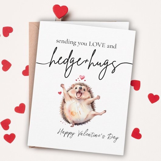 Carte Adorable aquarelle Happy Hedgehog Saint Valentin