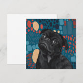 Carte Adorable assis Carlin noir chien sur bleu Abstrait (Devant / Derrière)