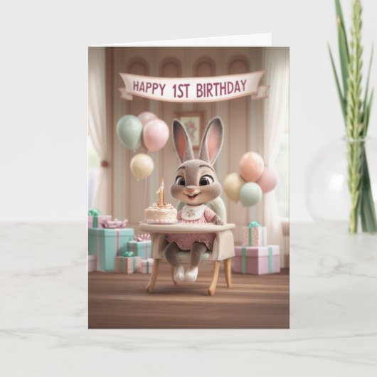 Carte Adorable Baby Bunny First Birthday Celebration (Devant)