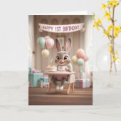 Carte Adorable Baby Bunny First Birthday Celebration (Fleur jaune)
