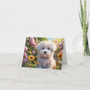 Carte Adorable Blanc Fluffy Puppy Blank Salutation