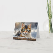 Carte Adorable Calico Cat dans la neige Blank Greeting (Devant)