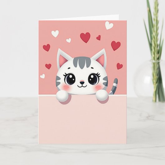 Carte Adorable Chat Amour Coeurs (Devant)