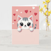 Carte Adorable Chat Amour Coeurs (Fleur jaune)