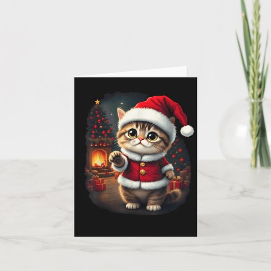 Carte Adorable Chat de Noël Santa Claus Beau Kit de Noël (Devant)