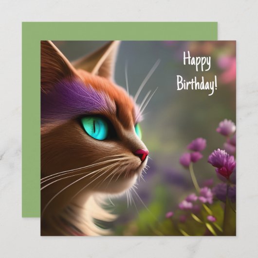 Carte Adorable chat Kitty, Yeux Turquoise (Devant / Derrière)