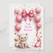 Carte Adorable Chaton Ballon Rose 🐱 (Devant)