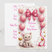 Carte Adorable Chaton Ballon Rose 🐱 (Devant / Derrière)