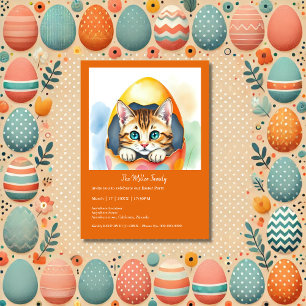 Carte Adorable Chaton de Pâques en Oeuf coloré