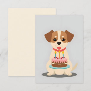 Carte Adorable chiot avec gâteau d'anniversaire