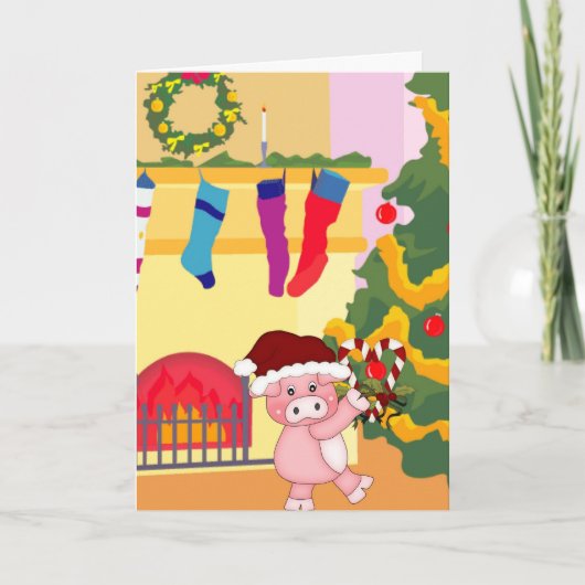 Carte adorable de porc de Noël (Devant)