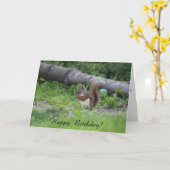 Carte Adorable écureuil assis dans l'herbe Anniversaire (Fleur jaune)