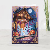 Carte Adorable Fantômes d'Halloween à la porte (Devant)