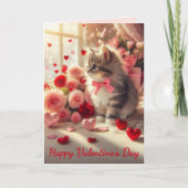 Carte Adorable Fluffy Kitten with Roses Valentine's Day (Devant)