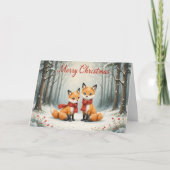 Carte Adorable Fox Christmas Snowy Woods and Red Scarf (Devant)