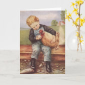Carte Adorable Garçon Vintage et poulet (Fleur jaune)