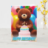 Carte Adorable gâteau à l'ours en peluche Anniversaire B (Fleur jaune)