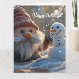 Carte Adorable Gnome et Snowman dans une Wonderland d'hi