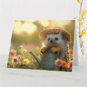 Carte Adorable jardinier de hérisson dans un champ de fl (Fleur jaune)