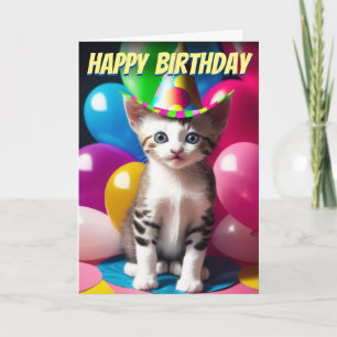 Carte Adorable Kitten Anniversaire Basson de ballon