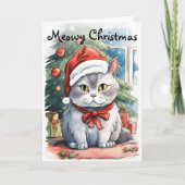 Carte Adorable kitty aquarelle style Meowy Cristmas (Devant)