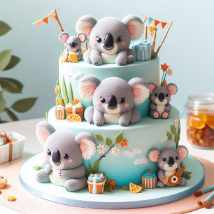 CARTE ADORABLE KOALA THEMME ANNIVERSAIRE DE ENFANT CAKE