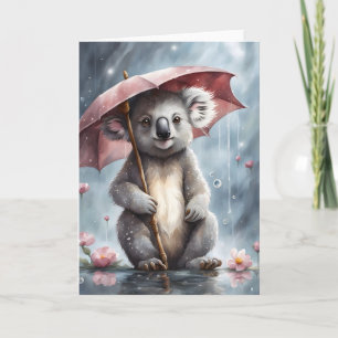 Carte Adorable Koala Umbrella Flowers Illustration Blank