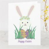 Carte Adorable Lapin et Oeufs de Pâques (Fleur jaune)