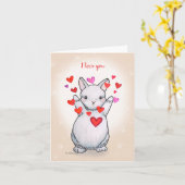 Carte Adorable Lapin Rabbit Hug personnalisable Texte Am (Fleur jaune)