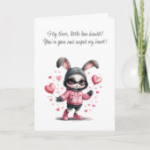 Carte Adorable Lapin Rose Voler Coeur Saint-Valentin (Devant)