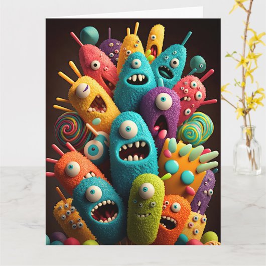 Carte Adorable Monstres de bonbons (Fleur jaune)