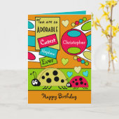 Carte Adorable neveu ladybugs spécial garçon rouge bleu (Fleur jaune)