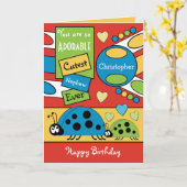 Carte Adorable neveu ladybugs spécial garçon rouge vert (Fleur jaune)