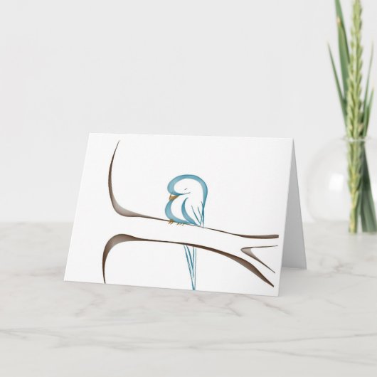 Carte Adorable oiseau bleu assis sur une branche (Devant)