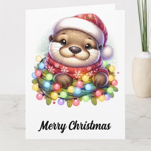 Carte adorable Otter de Noël (Devant)