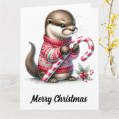 Carte Adorable Otter de Noël avec Sucre de canne (Fleur jaune)