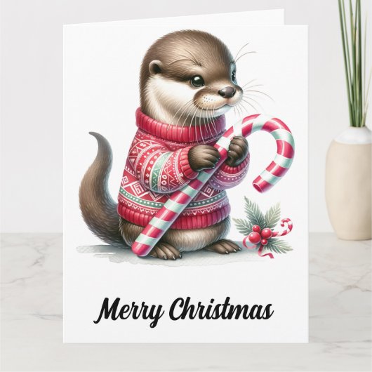 Carte Adorable Otter de Noël avec Sucre de canne (Devant)