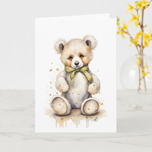 Carte Adorable Ours Vert Éclair Lime de Ruban (Fleur jaune)