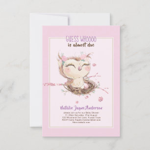 Carte Adorable OWL Baby shower Filles ou garçons Invitat